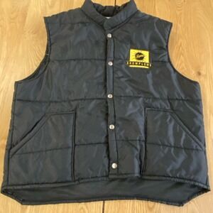 Vintage Swingster Snap Down Puffer Vest Mens XL Fisher Snowplows Button Snap
